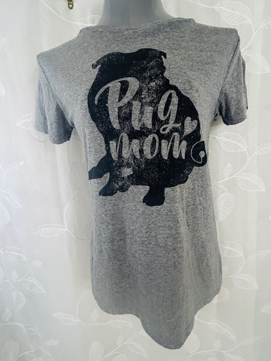 Crazy Dog T-Shirts Tops - Crazy Dog T-Shirts Gray Tee with Bright Pink Neck Print